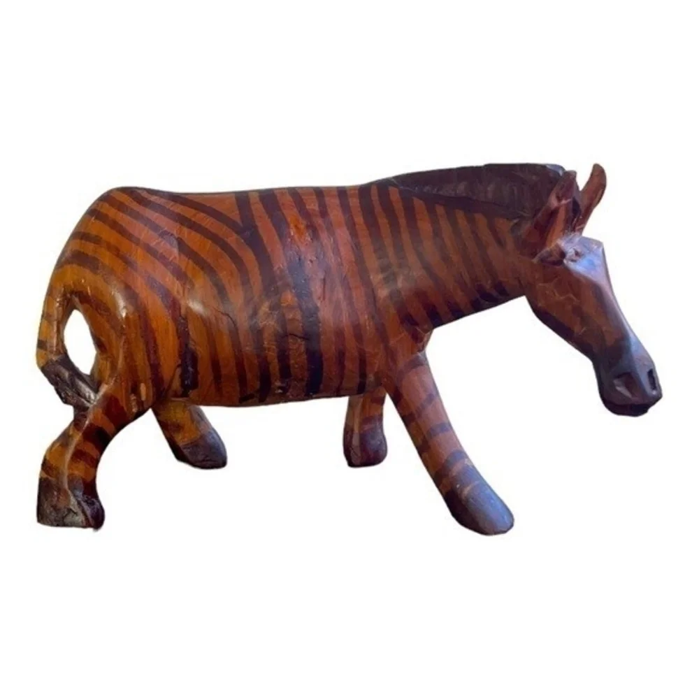 African Hand Carved Wood Zebra Statue 7